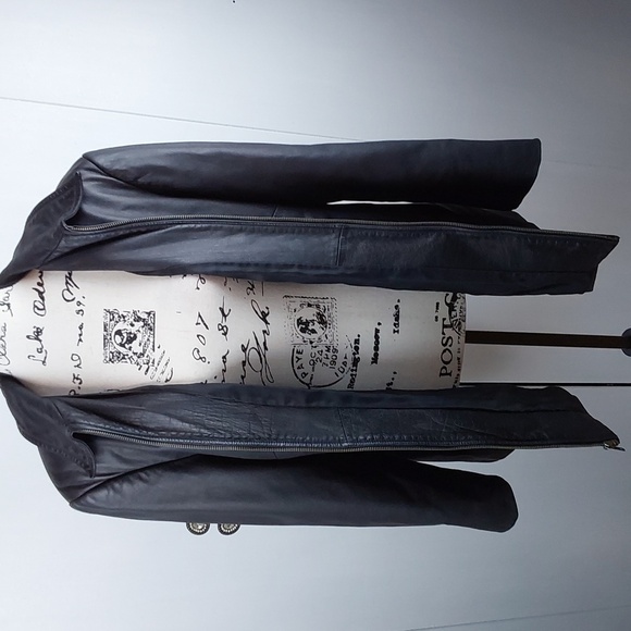 Lauren Ralph Lauren- Womens Black Leather luxury Coat Minimalist Neutral Sz.1X - Picture 4 of 12